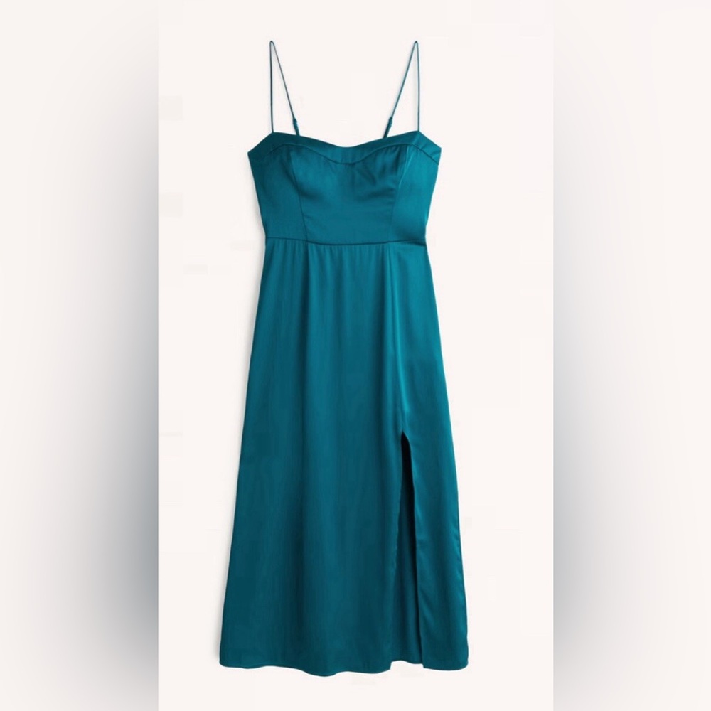 NWT Abercrombie Women's Small The Camille Midi Dress Teal Aqua Blogger Favorite